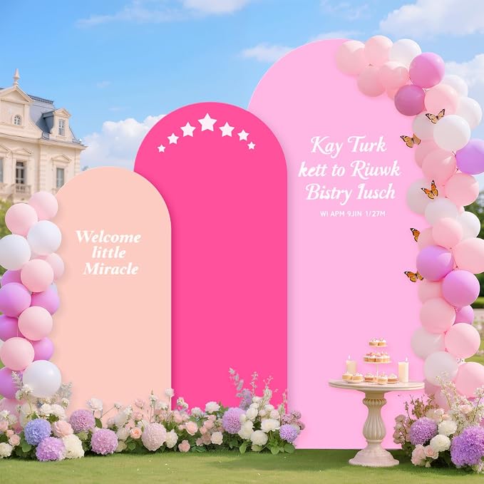 MODFUNS Colorful Arch Backdrop Cover Pink Fuchsia Rose Spandex Arch Cover Set - Image 2