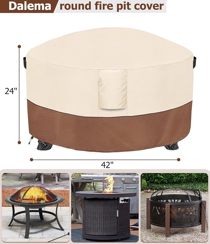 Fire Pit Cover, Outdoor Heavy Duty 600D 100% Waterproof Fire Pit Cover Round - Image 2