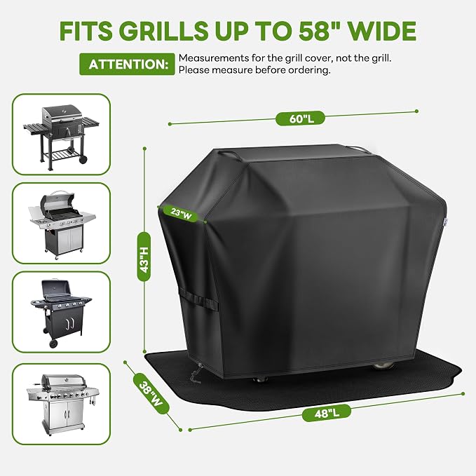 Grill Cover 60 Inch & Under Grill Mat, Waterproof Fade Resistant Anti-UV - Image 3