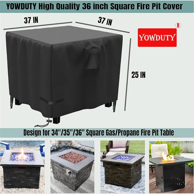 Propane Fire Pit Cover Square 36x36x25 Inch, Waterproof Heavy Duty 600D Patio - Image 2
