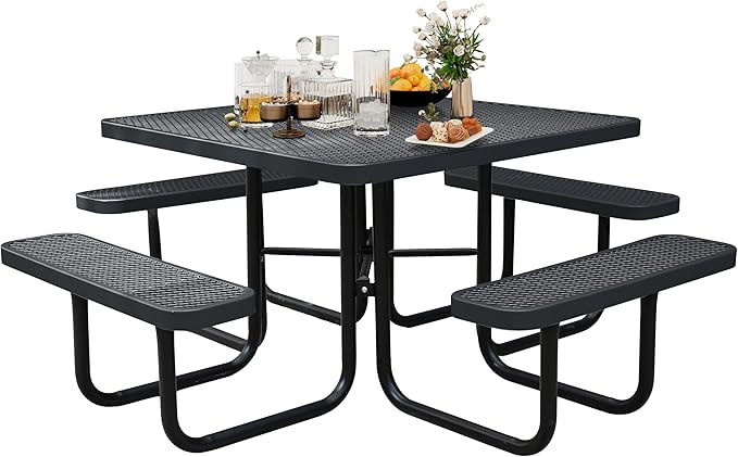 46'' Square Metal Picnic Table for Outdoors, Commercial Steel Metal Picnic by MakeaGoodChoose