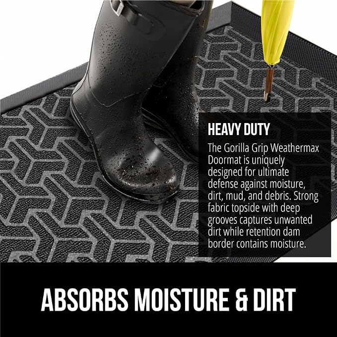 GORILLA GRIP 100% Waterproof All-Season WeatherMax Doormat, US Designed Natural - Image 5