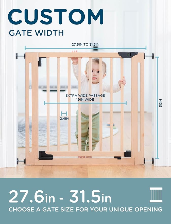 SizeWise™ Wood Pressure Mounted Safety Gate 27.6"-31.5" | Extra-Wide Passage | - Image 2