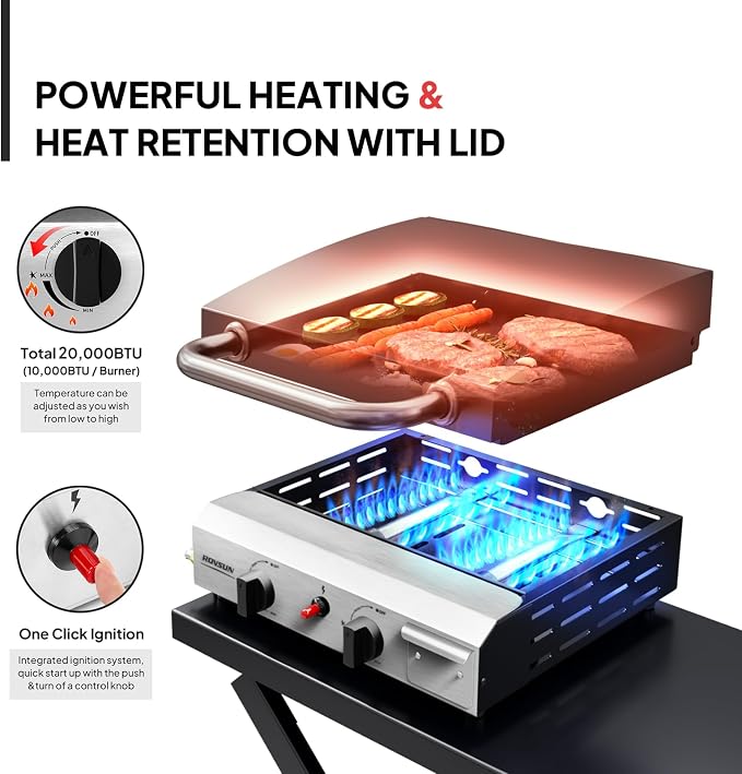ROVSUN 2 Burner Foldable Propane Griddle - Image 2