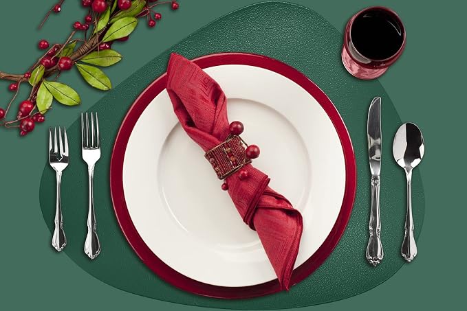 Herda Table Placemats Green Faux Leather Placemats Set of 6 Wipeable Washable - Image 2