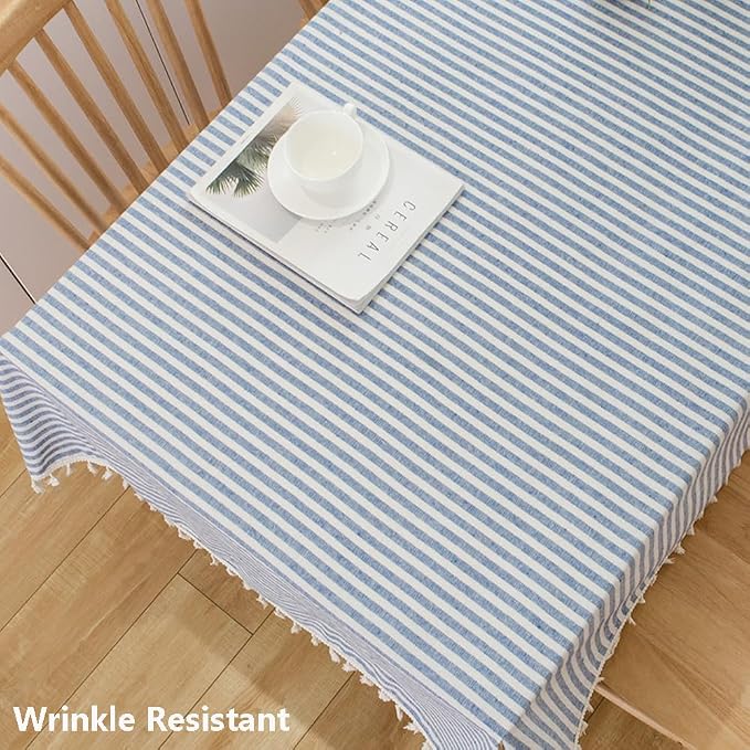 TruDelve Cotton Square Table Cloth Blue Striped Boho Cloth Tablecloths Summer - Image 3