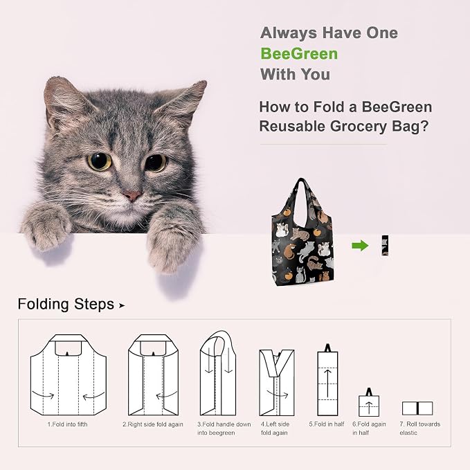 BeeGreen 6 Pack Cats Reusable Grocery Bags Gifts - Image 3