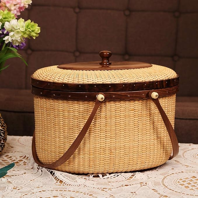 Nantucket Style Basket Picnic Basket Rattan Handmade Products Woven Sewing - Image 9