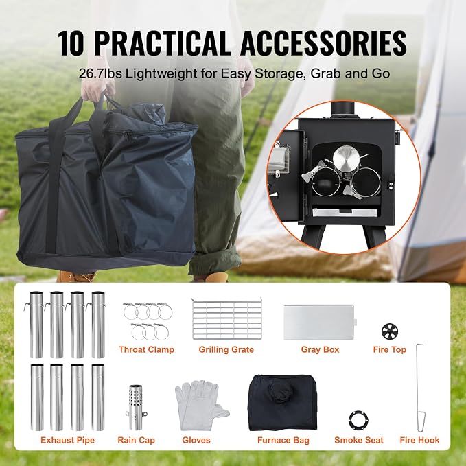 VEVOR Camping Wood Stove Alloy Steel Camping Tent Stove, Portable Wood Burning - Image 3
