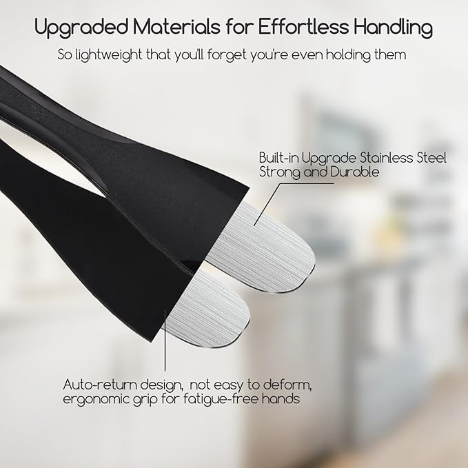 Tongs, 11 Inch Black Silicone Tip Stainless Steel Kitchen Tongs, 2-Pack