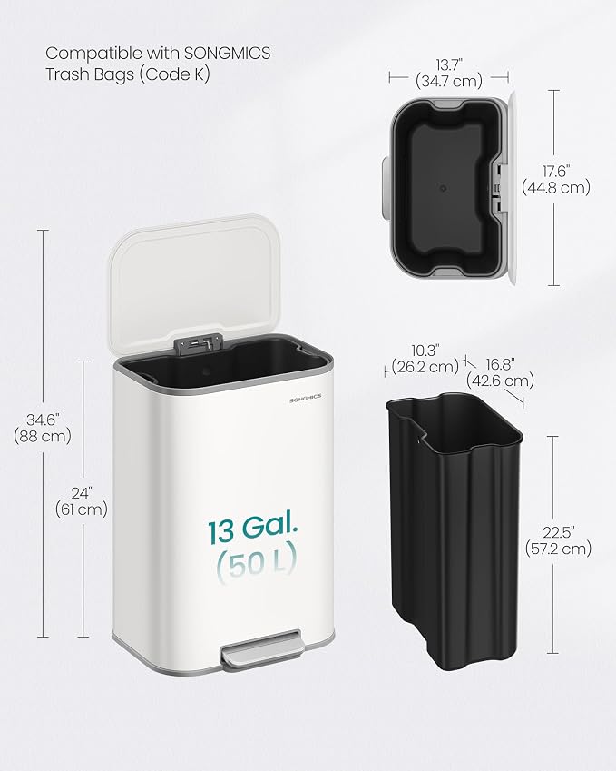 SONGMICS Kitchen Trash Can, 13-Gallon Garbage Can - Image 5
