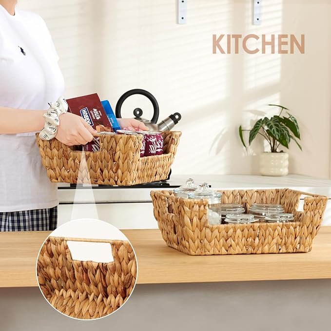 Wicker Baskets 2 Pack, Water Hyacinth Wicker Storage Basket - Image 4
