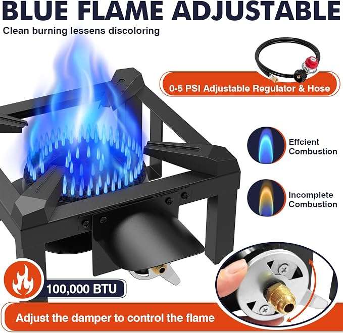 Llamaviva Propane Burner, High Pressure 100, 000 BTUs Single Gas Stove - Image 6