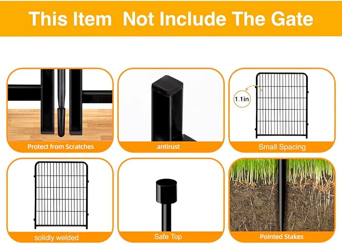 Doorless 56in Black Metal Garden Fences and Borders, 10 Panels Total 22.1 Ft - Image 3