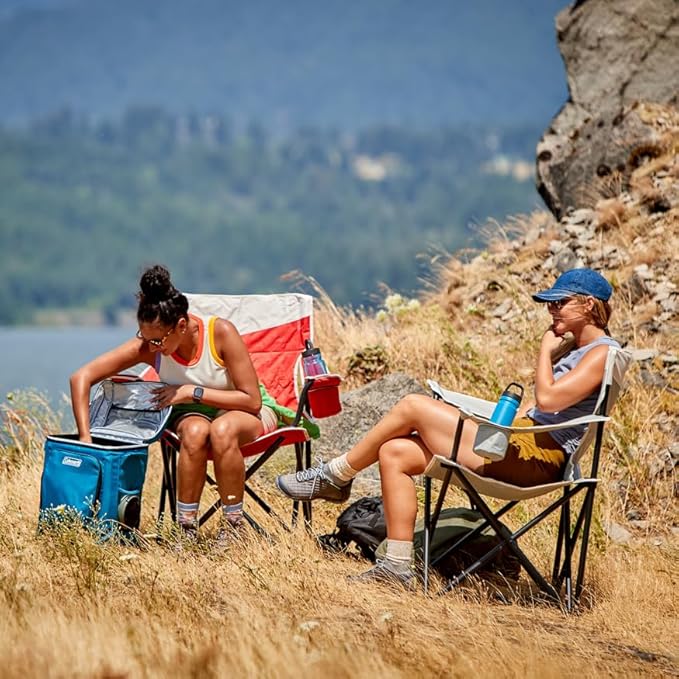 Camping Chair, Oversized Grey Polyester with Drink Holder
