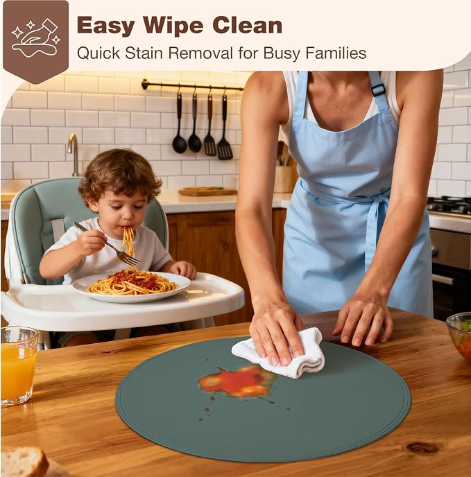 Round Vinyl Blue Placemats Set of 6, Faux Leather Waterproof Wipeable Heat - Image 3