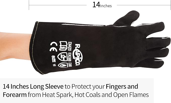 RAPICCA Fireplace Gloves Fire Heat Resistant: Black 14IN - Image 8