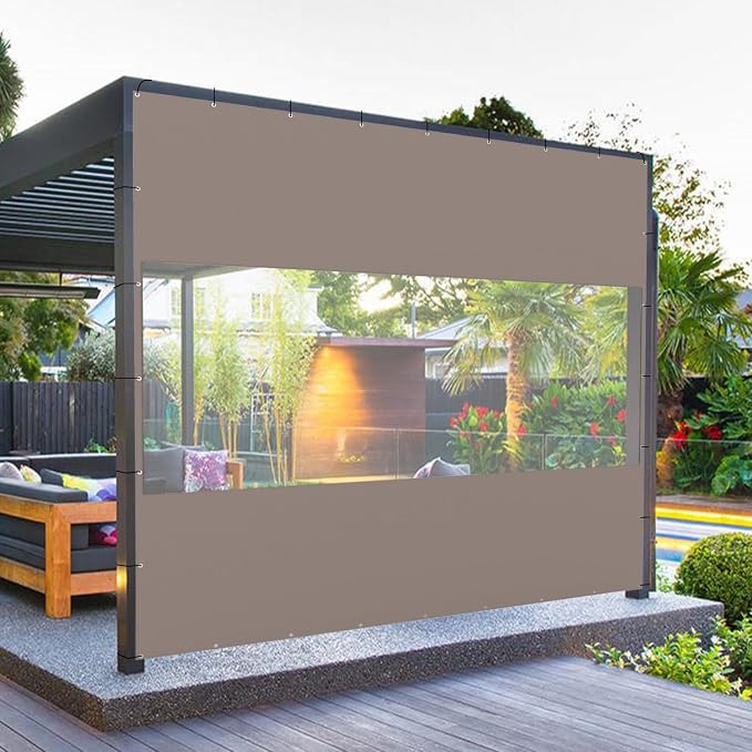 Domi Heavy Duty Outdoor Clear Panel Curtain, 18 oz Waterproof PVC Polyester - Image 2