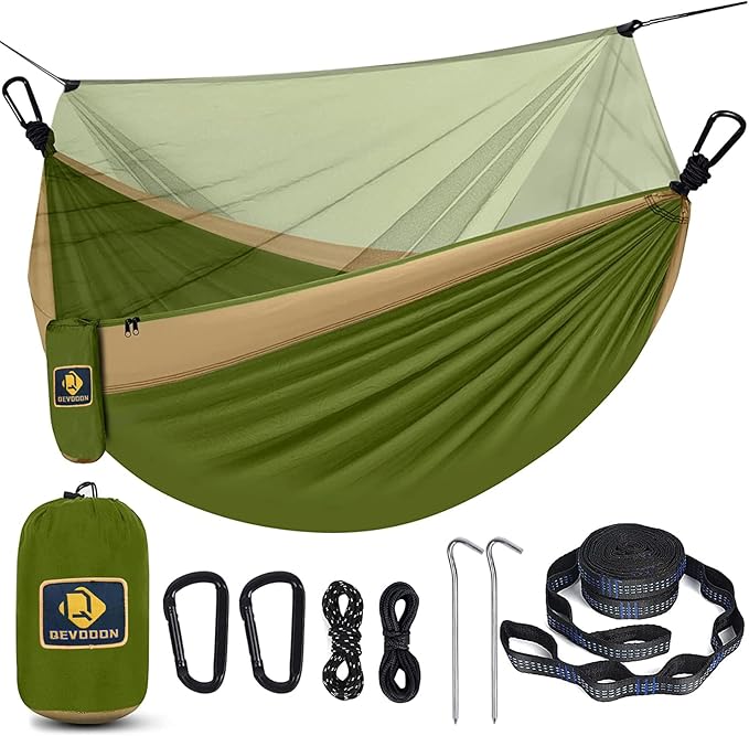 Portable Hammock with Mosquito Net, 2-in-1 Reversible Design, Green