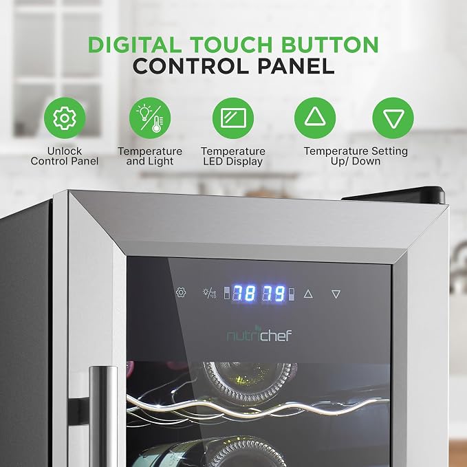Nutrichef 18 Bottle Wine Fridge | Dual Zone Wine Chiller | Adjustable - Image 5