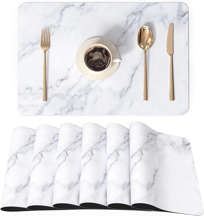 QIYI Placemats Set of 6, 12x18 Inch Faux Leather Place Mats by QIYI