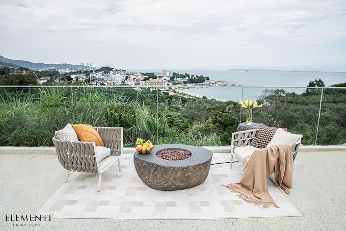 Elementi | Bundle Boulder Gas Fire Pit Cast Concrete Semi-Round Fire Table - Image 6