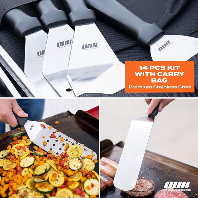 Barbecue Tool Set, 14-Piece Stainless Steel Griddle Accessories Kit