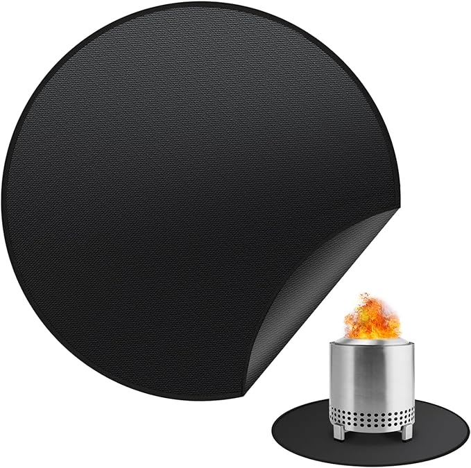 Grill Pad Floor Mat, 19.5 Inch Round Fiberglass, Black