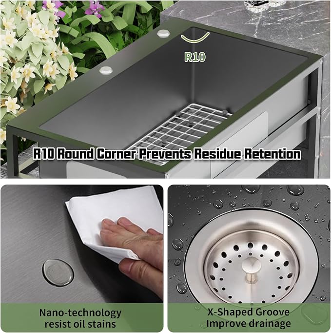 Black 30x18 Inch Freestanding Utility Sink-Stainless Steel Laundry Sink - Image 3
