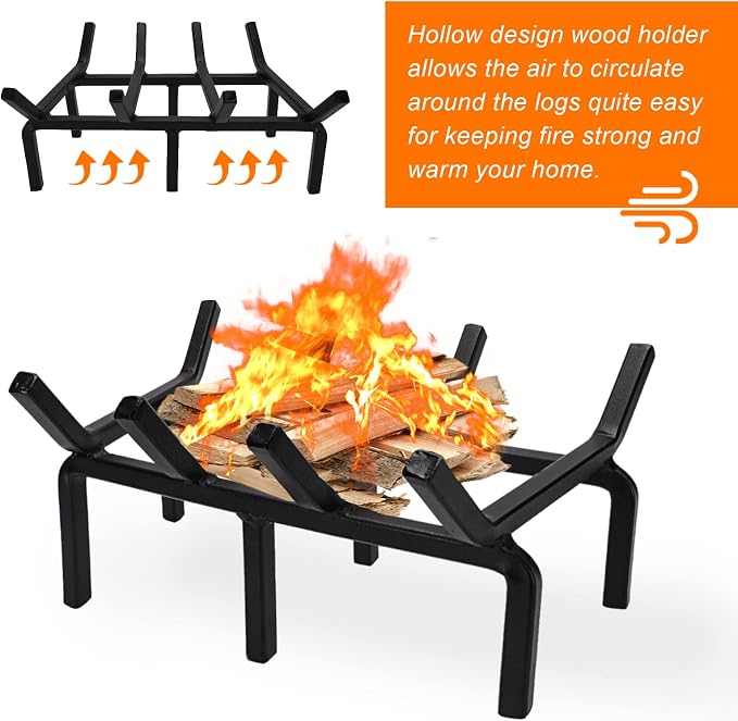 Fireplace Log Grate, Small 14Inch Heavy Duty Solid Steel Wood Rack Stove - Image 3