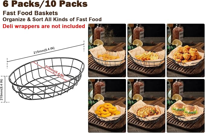 6 Pack Metal Fast Food Oval Baskets, Wire Bread Basket - Image 4