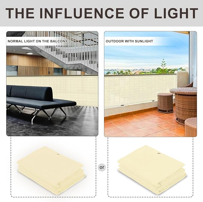 LOVE STORY Custom Size 3'x13' Butter Cream Balcony Privacy Screen, UV Block - Image 2