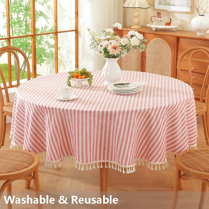 TruDelve Round Tablecloth 60 Inch Red and White Striped Cloth Tablecloths - Image 5