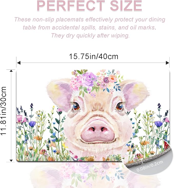 Flower Pig Placemats Set of 4 - Image 3