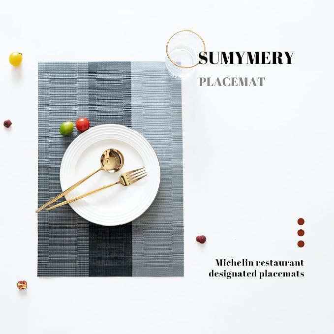 Placemats Set of 6 Vinyl/Plastic Woven Place Mats - Image 5