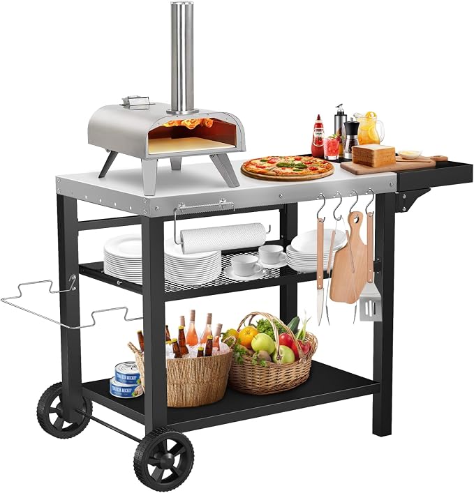 Grill Cart, Outdoor Grill Table, Pizza Oven Stand, Three-Shelf BBQ Table by GRILLFORCE