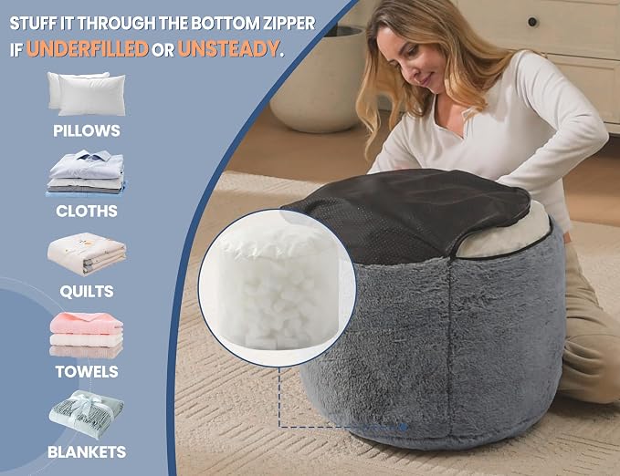 Round Pouf Ottoman for Living Room 20"x15" Bean Bag Ottoman Soft Top - Image 5