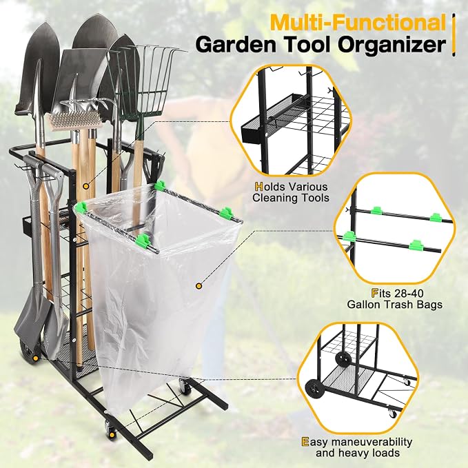 CAROD Mobile Trash Bag Holder and Tools Organizer Cart 2-in-1, Metal Cleaning - Image 2