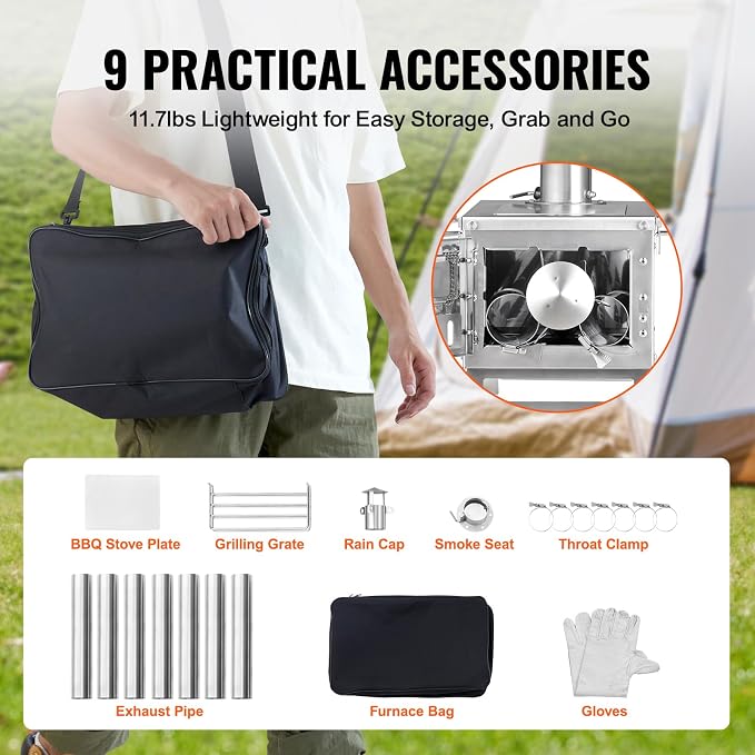 VEVOR Camping Wood Stove Stainless Steel Camping Tent Stove, Portable Wood - Image 5