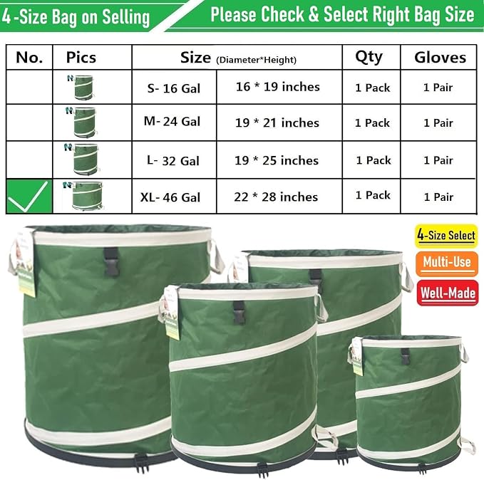46-Gallon Collapsible Trash Can Hard-Shell Bottom Yard Garden Bag, Big Leaf Bag - Image 9