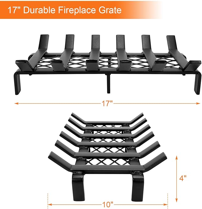 17" Fireplace Grate with Ember Retainer, Wood Stove Grate Rack, Heavy Duty - Image 6