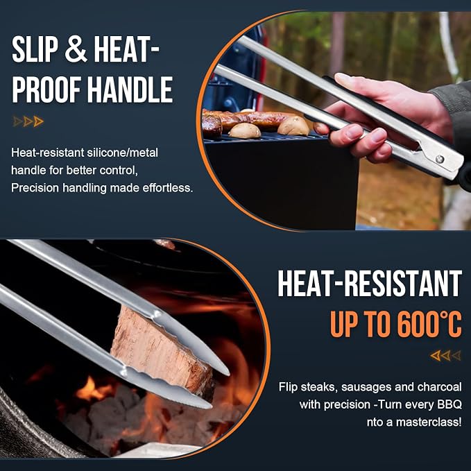 Grill Tongs, 17 Inch Extra Long BBQ Tongs, Heat Resistant 600 Degrees Stainless - Image 3