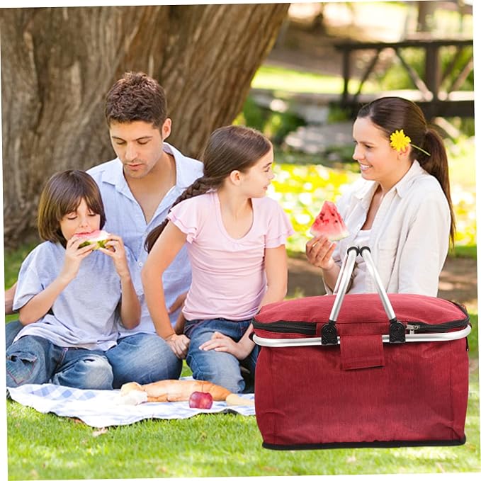 Portable Picnic Basket Handle Insulated Folding Tote Bag - Image 9