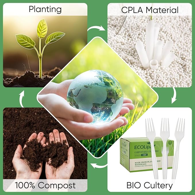 ECOLipak 100% Compostable Forks 150 Pack, 7 Inch Large Size Biodegradable - Image 3