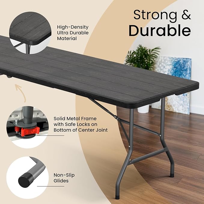 8 Feet Foldable Table with Built in Handle & Steel Legs | Heavy Duty Portable | - Image 3