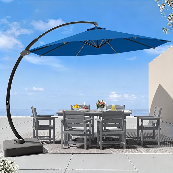 7 Piece Patio Dining Set with 11ft Patio Umbrella, 7 Gray Outdoor HDPE Dining by Unknown