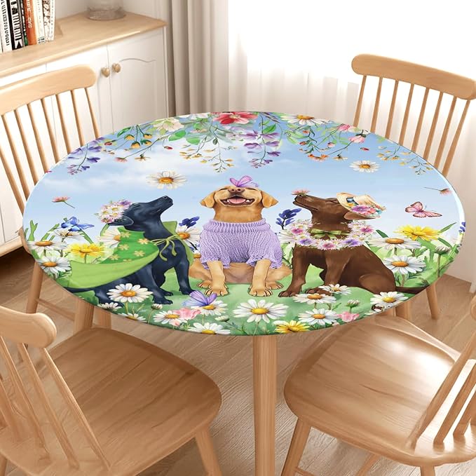 Spring Dogs Round Fitted Tablecloth - Image 3