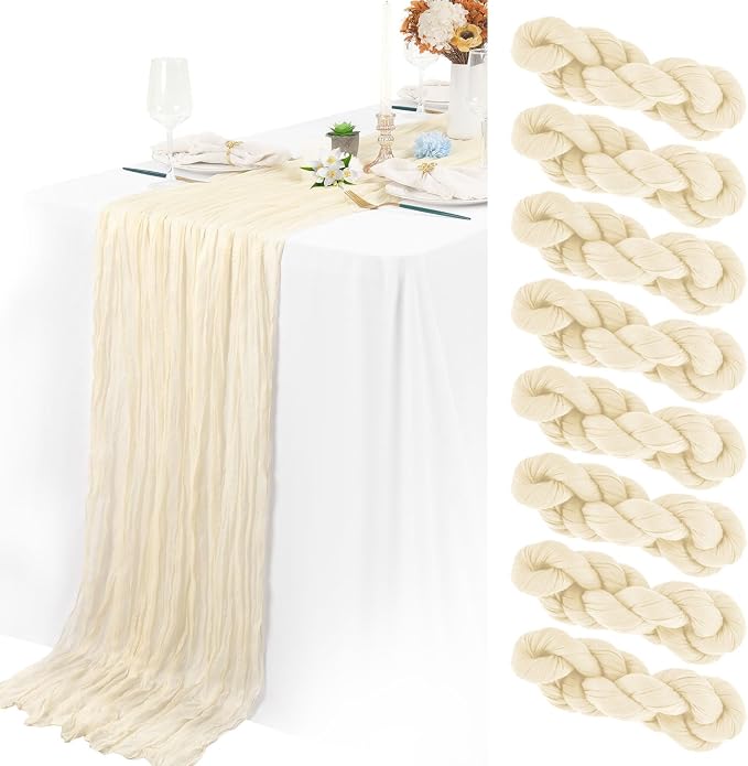 8 Packs Cheesecloth Table Runner 10FT Long Boho Gauze Fabric Table Runner by Lamshionow