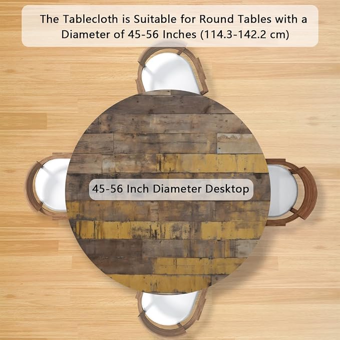 Brown Wooden Planks Retro Round Table Cloth Cover, Elastic Edge Waterproof - Image 2