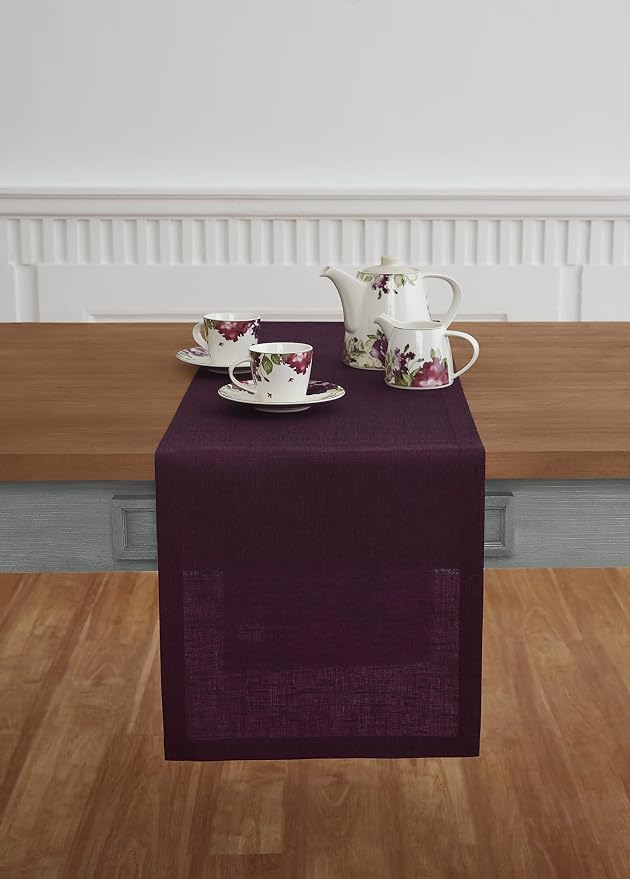 Solino Home Linen Chambray Burgundy Table Runner 156 Inches Long - Image 2